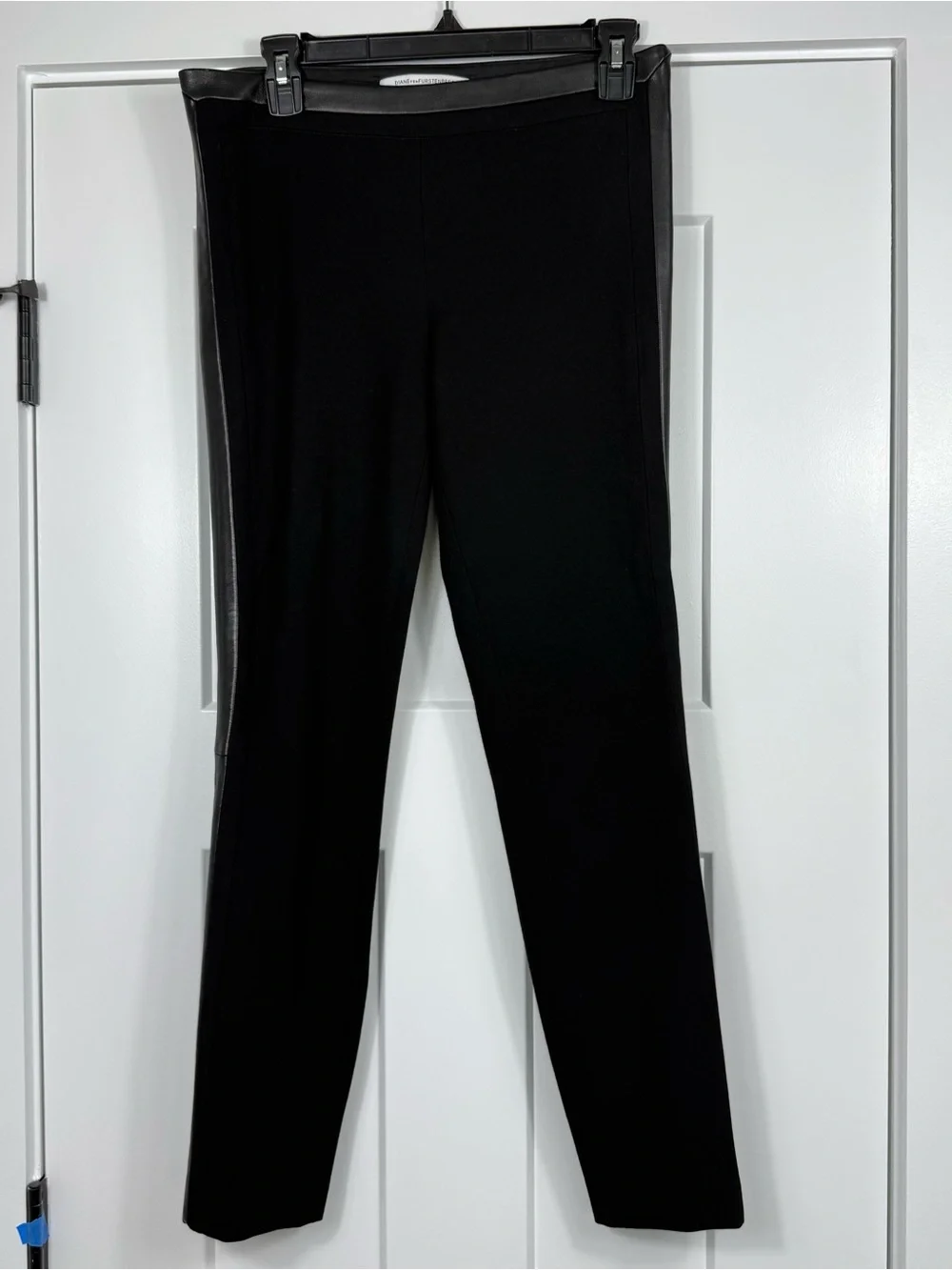 Diane von Furstenberg Lendra Skinny Pants Leather Trim Black Women Size 6